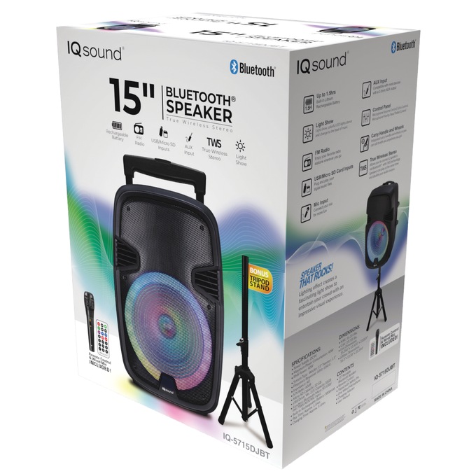 IQ Sound Portable Bluetooth Party Speaker with Stand, , large
