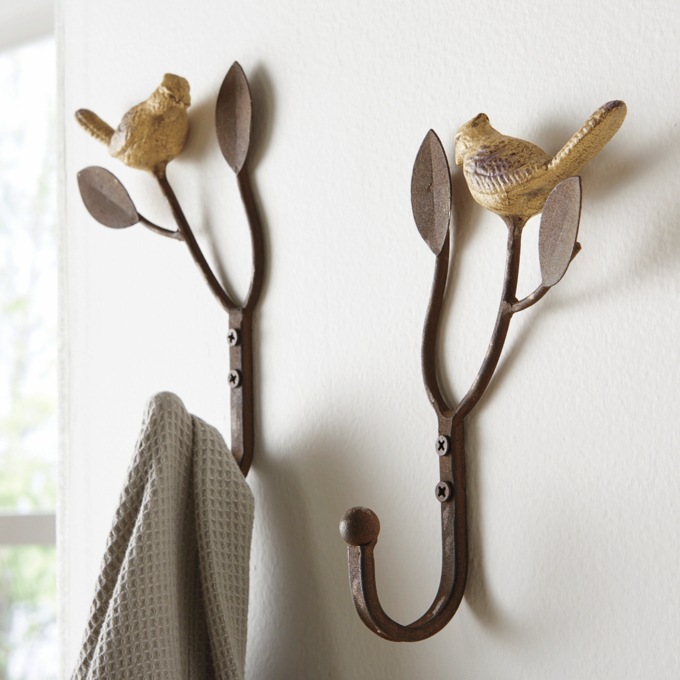 Set of 2 Bird on Branch Wall Hooks, , large