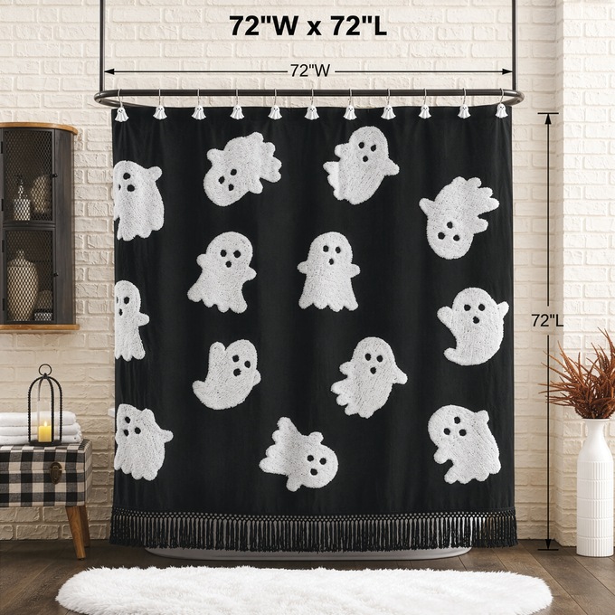 Tufted Chenille Halloween Shower Curtain, , large