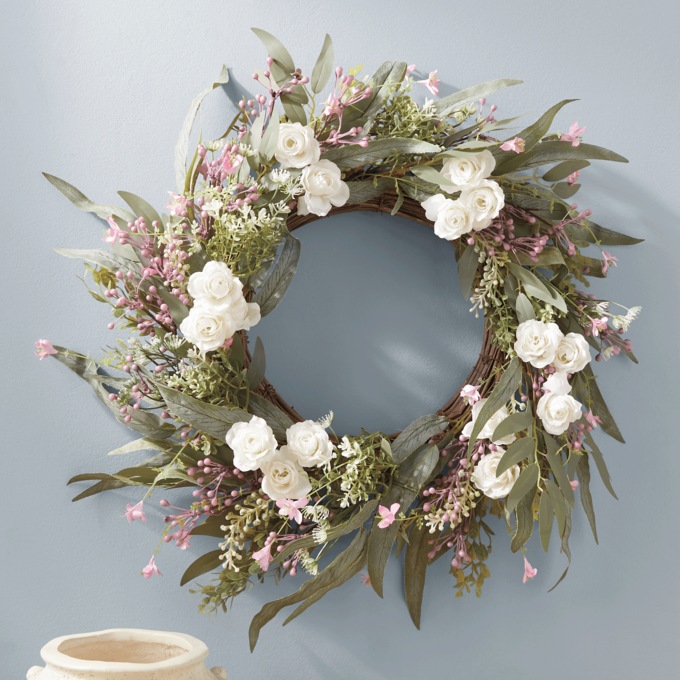 Eucalyptus & Rose Wreath, , large
