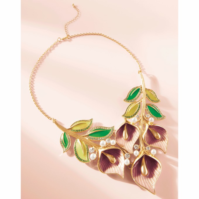 Multicolor Crystal & Faux-Pearl Enamel Floral Necklace, , large