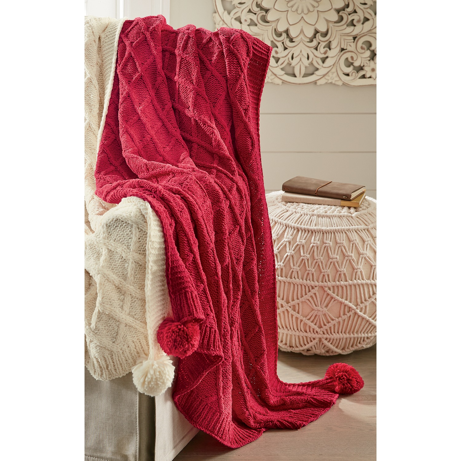Chenille PomPom Throw Seventh Avenue