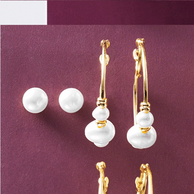 Gem/Bead 2-Pair Hoop & Post Set, , large