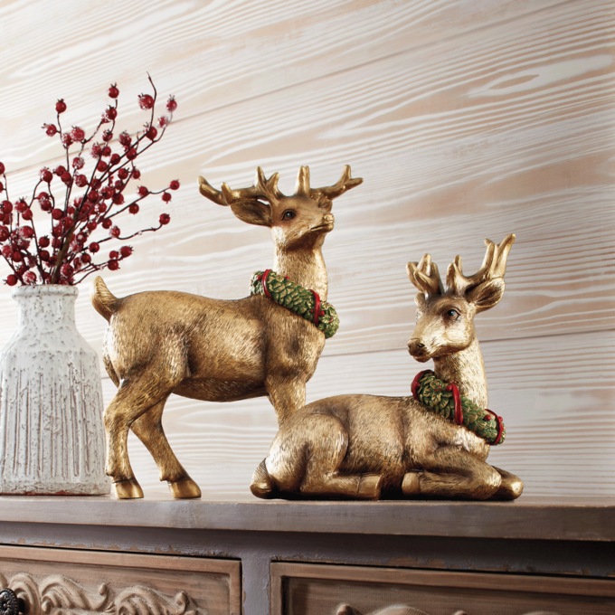 Set of 2 Bronzetone Deer, , large