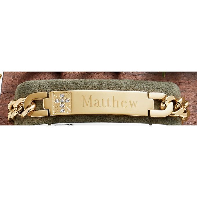 Men&#39;s Name Stainless Steel Cubic Zirconia Bracelet, , large
