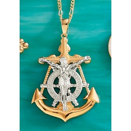 Unisex Two-Tone Anchor/Crucifix Pendant, , large