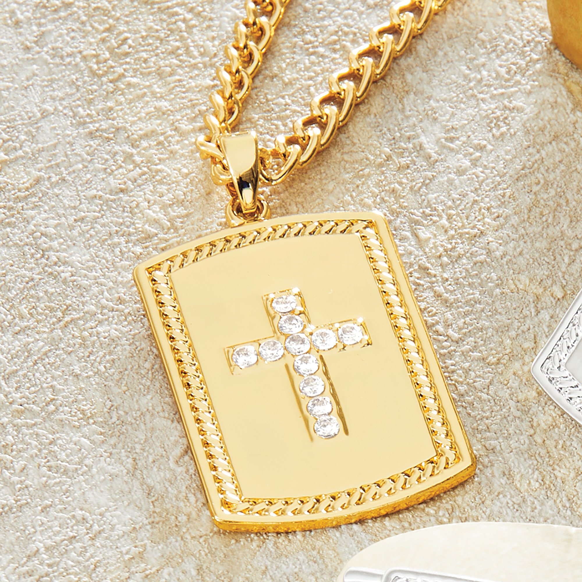 Men&rsquo;s Personalized Cubic Zirconia Cross Jewelry , Clear Goldtone, large