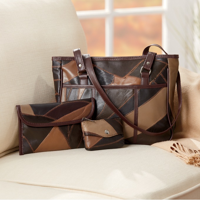 3-Piece Patched Tote Bag Set, , large