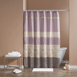 Embroidered Faux Silk Shower Curtain, , large