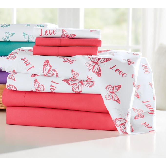 2-Pack Butterfly Sentiments Microfiber Sheet Set, , large