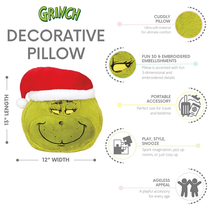 Grinch Accent Pillow, Multi, large