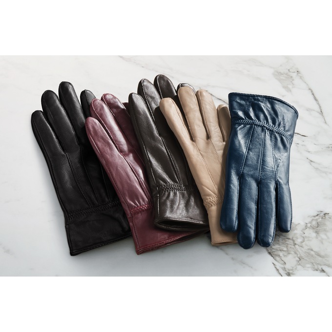 Classic Cinched Leather Gloves, , large