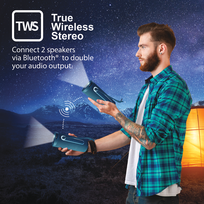 Supersonic Portable Speaker with Flashlight, Blue, large