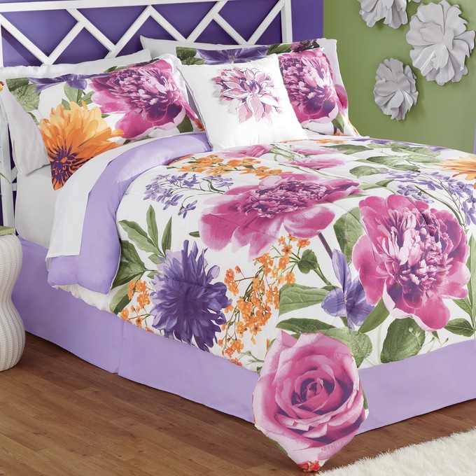 Garden Floral Comforter Set Accent Pillow And Window Treatments