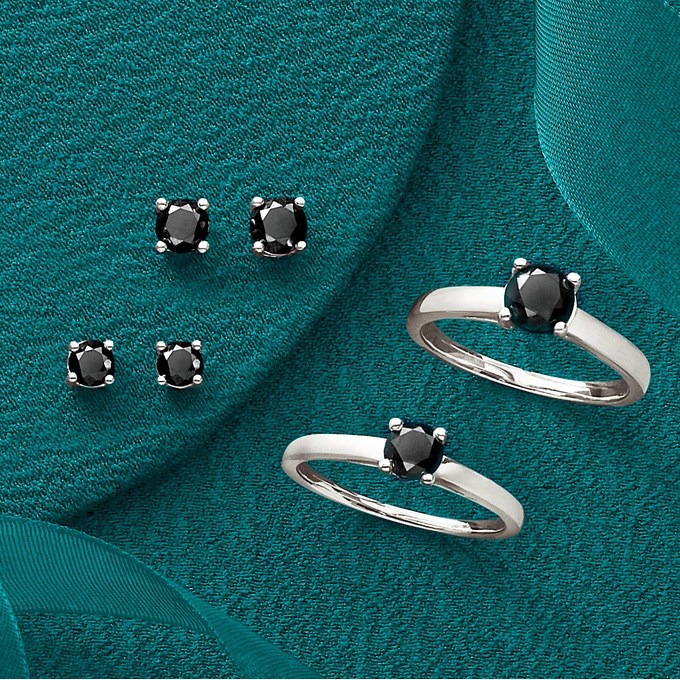 Black Diamond Ring or Earrings, , large