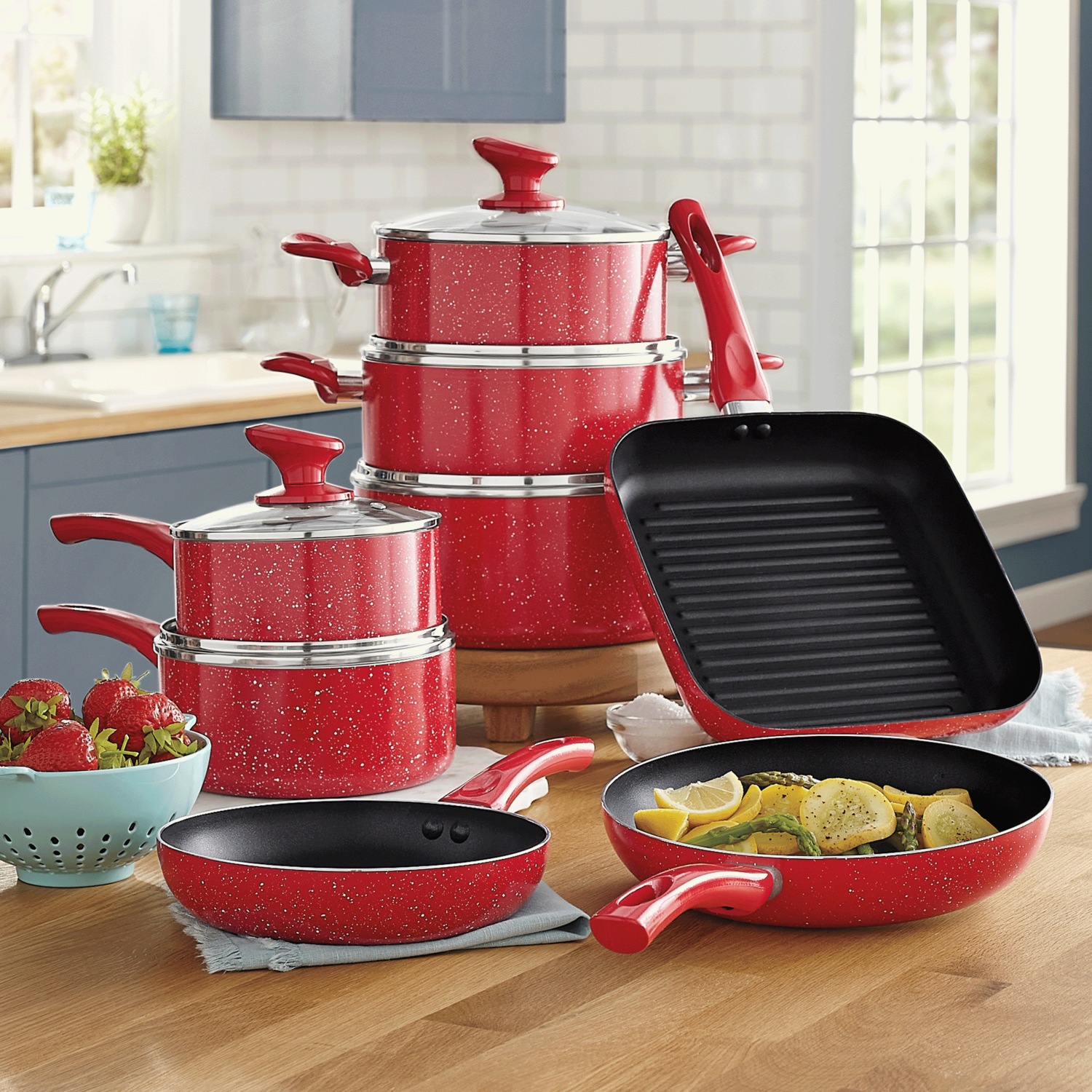 13-Piece Speckled Granite Nonstick Aluminum Cookware | Seventh Avenue