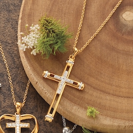 Diamond Cross Framed Pendant, , large