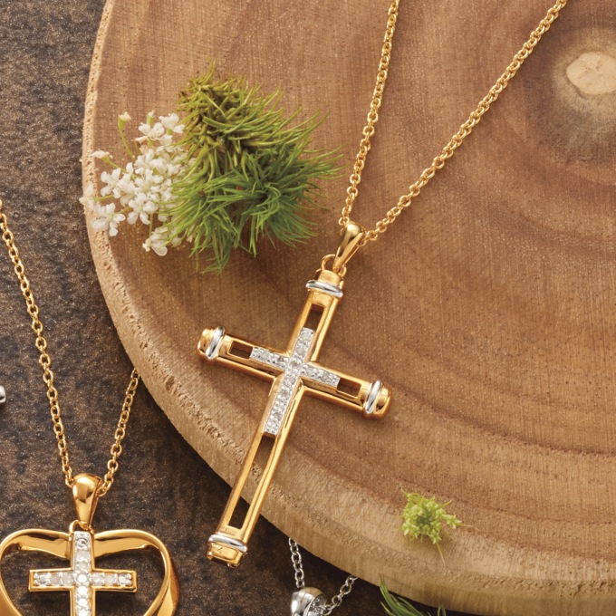 Diamond Cross Framed Pendant, , large