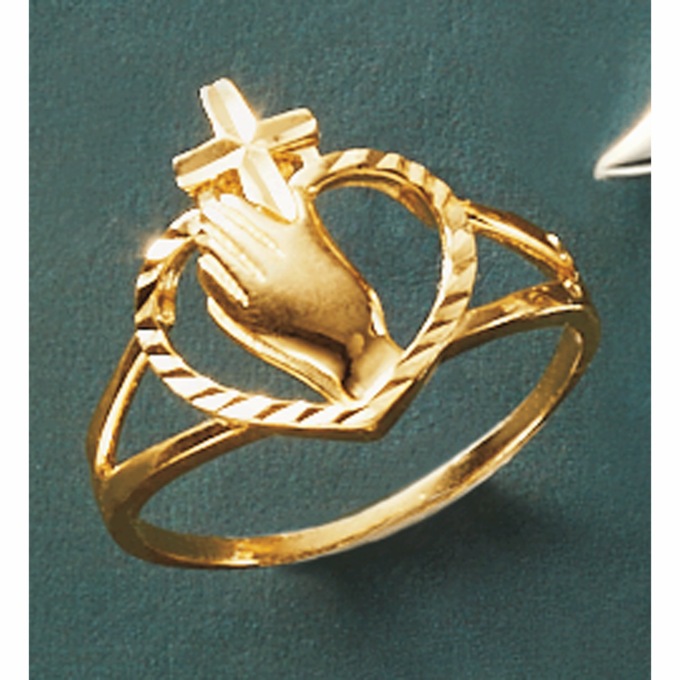 Heart/Praying Hands Ring, , large