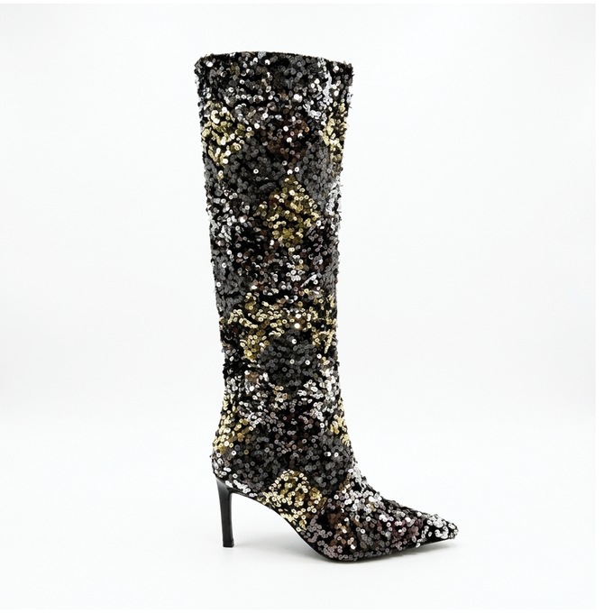 Azalea Wang Jimena Sequin Boot for Women with Checkered Pattern and 3&rdquo; Heel, , large
