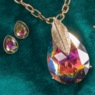 Goldtone Crystal Pear Long Necklace and Earring Set, , large