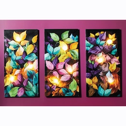 Lit Carnival of Colors Leaves Triptych, , large