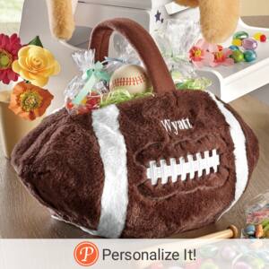 Personalized Plush Football Basket, , large