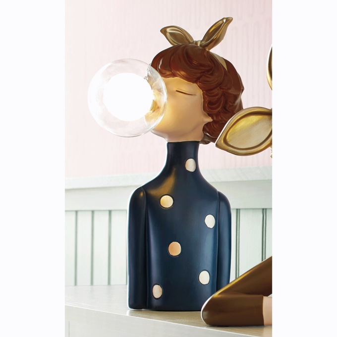 Figural Bubble Gum Lady Lamp, Blue, large