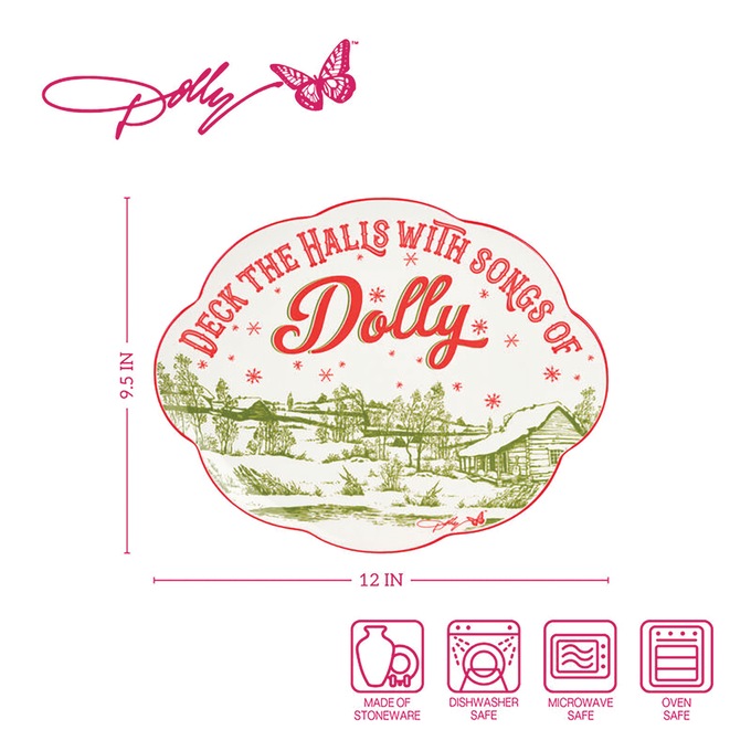 Dolly Parton Holiday Toile 12-Inch Oval Platter, , large