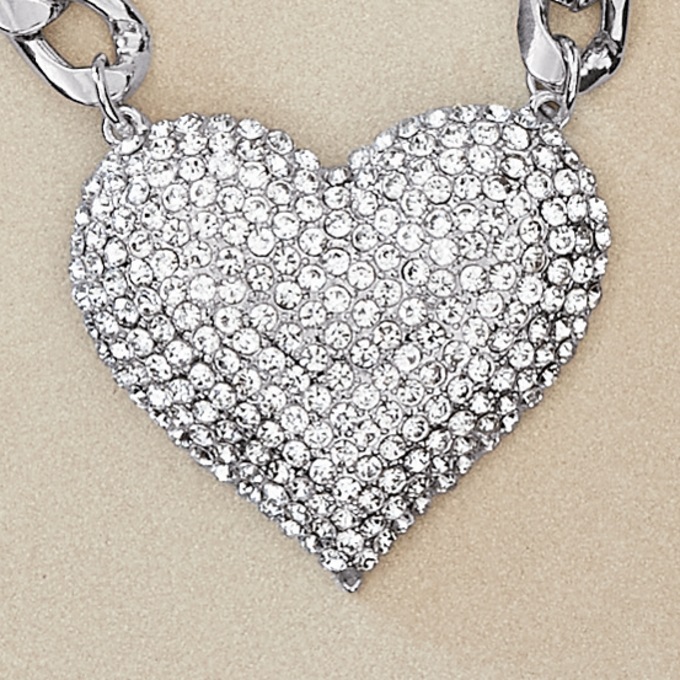 Crystal Pave Shape Silvertone Necklace/Earring Set, , large