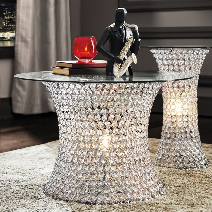 Crystal Lit Coffee Table, Clear, large