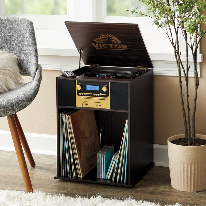 Victor 7-in-1 Turntable Music Center With Storage, Espresso, large