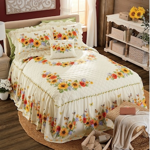 Harvest Floral Skirted Bedspread, , large