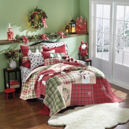 Christmas Holiday Patch Oversized Quilt with Sherpa Appliqu&eacute; and Coordinating Sham, , large