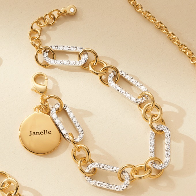 Personalized Crystal/Link Bracelet, Two Tone, large