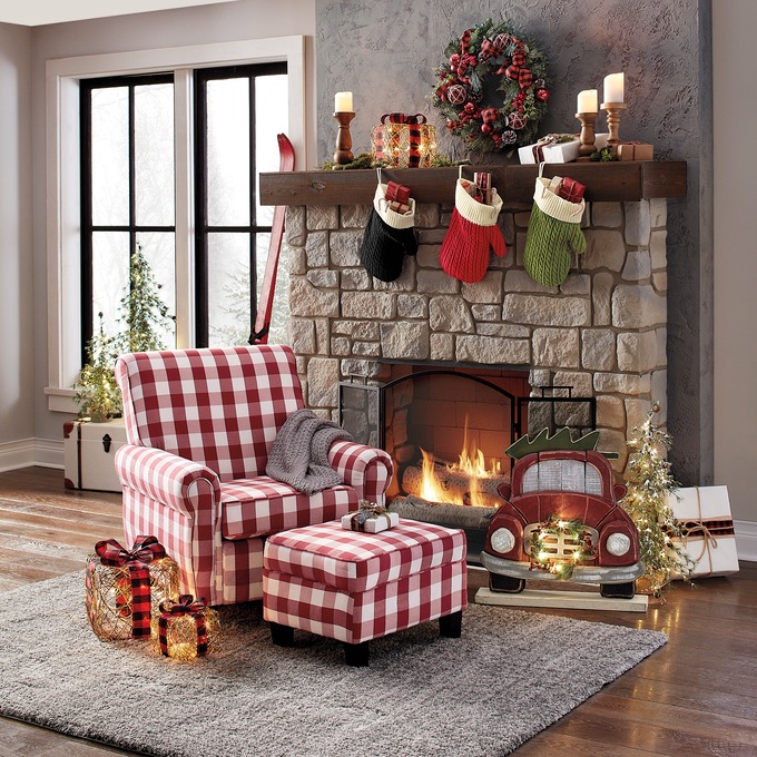 Buffalo Check Armchair and Ottoman, , large