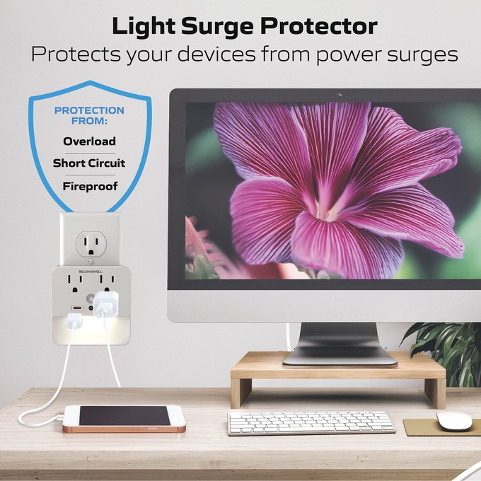Bell+Howell Light Surge Protector, White, large
