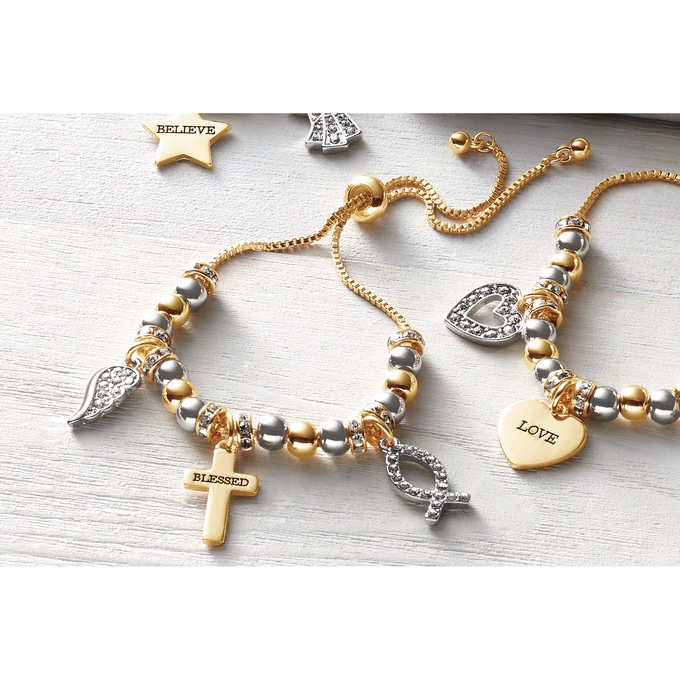 Faith Message Two-Tone Adjustable Bead Bracelet, , large