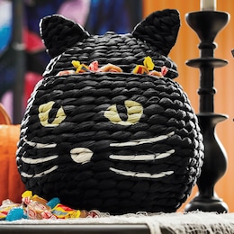 Black Cat Figural Basket, , large