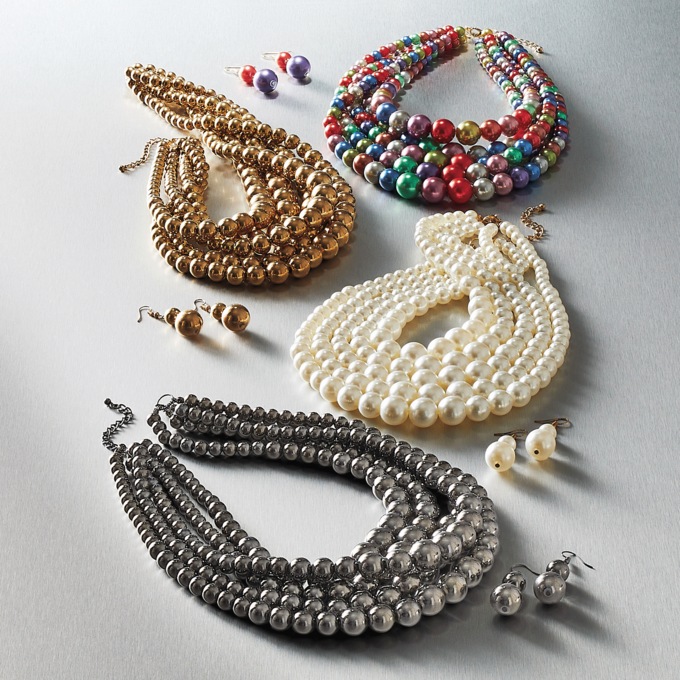 Multi-Strand Bead Necklace and Earring Set & Bracelet  - Buy Both and Save, , large