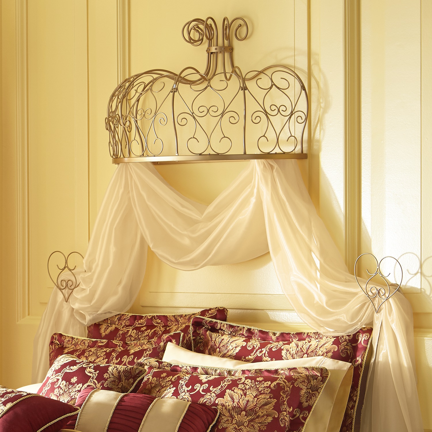 Gold Scroll Bed Crown with Tiebacks Seventh Avenue