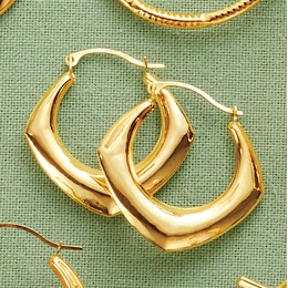 10K Gold Diamond-Shape Hoops, , large