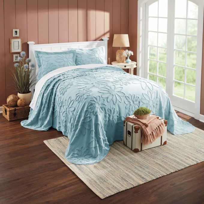 Daisy Chenille Bedspread and Sham, , large