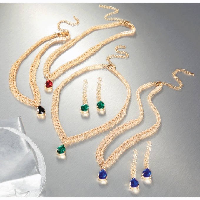 Crystal Pear Necklace and Earring Set, , large