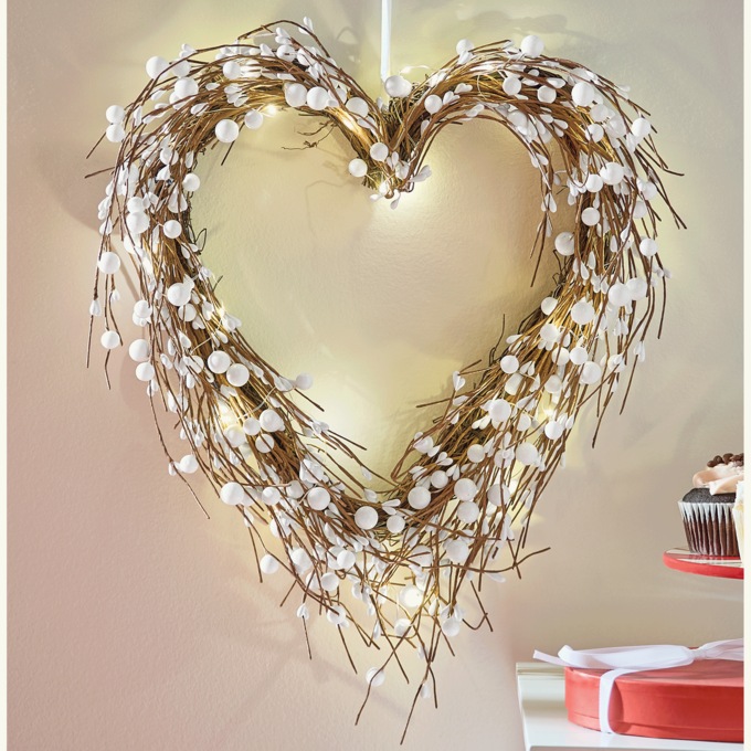 White Berry Heart Wreath, , large