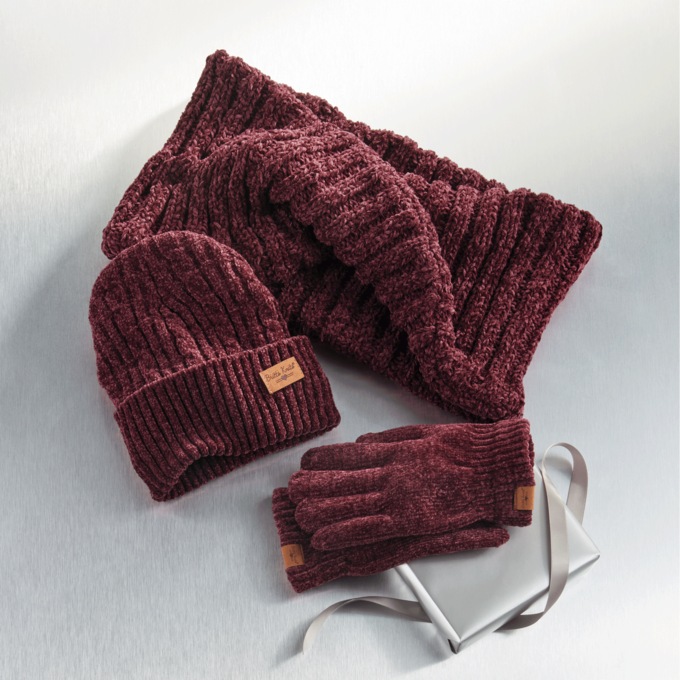 Crazy Soft Chenille Hat/Scarf/Glove Set, Wine, large
