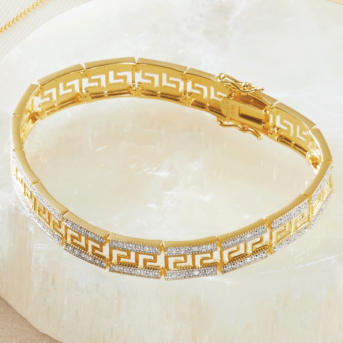 Diamond Greek Key Link Bracelet, , large