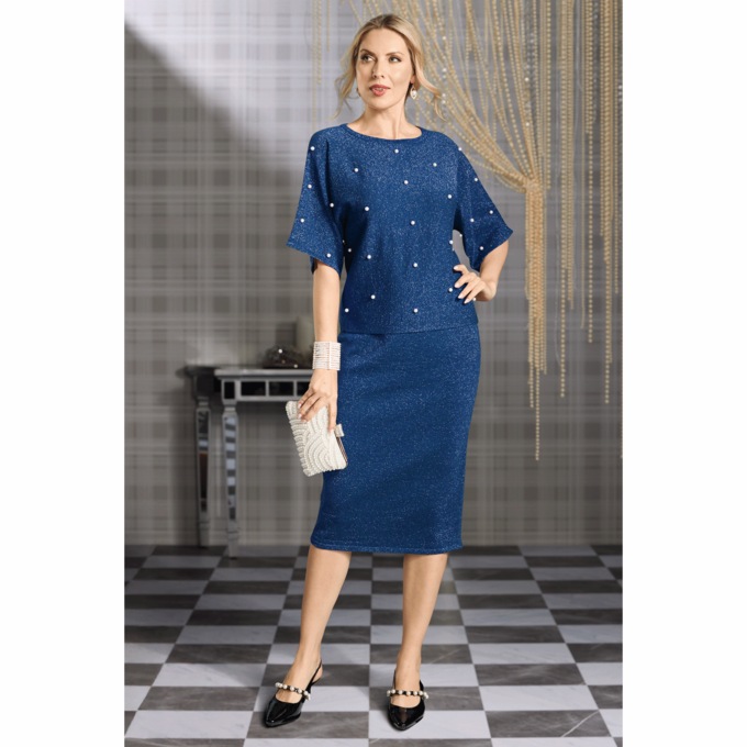 Matching Faux-Pearl Sweater and Skirt Set, , large