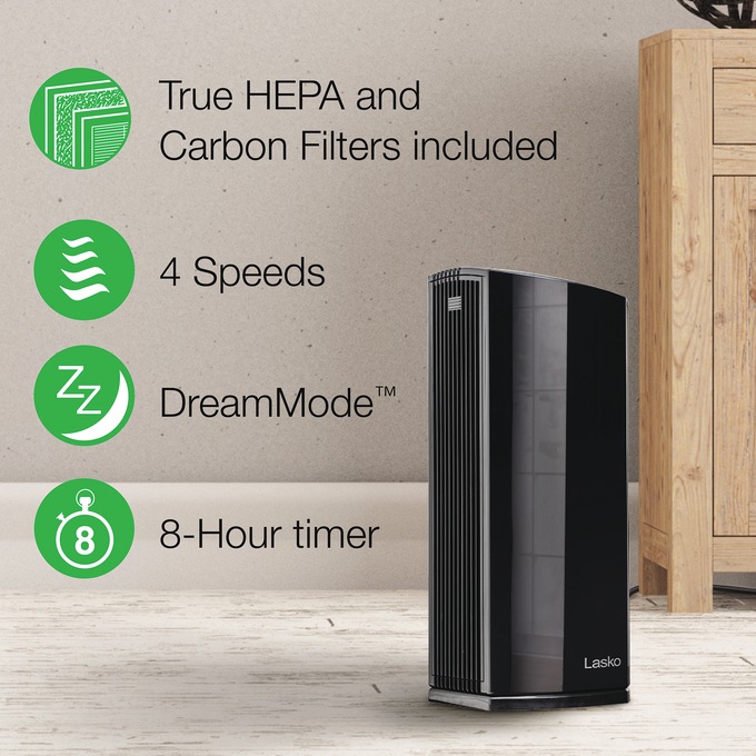 Lasko LP450 Air Purifier with Odor Reduction, Black, large