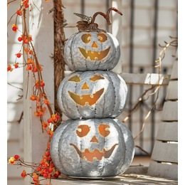 Galvanized Metal Stacked Pumpkin, , large